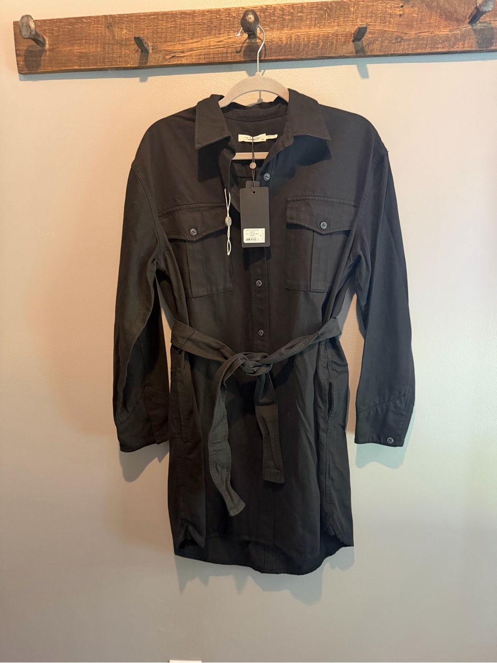 rag & bone Black Button-Front Utility Shirt Dress with Tie Waist